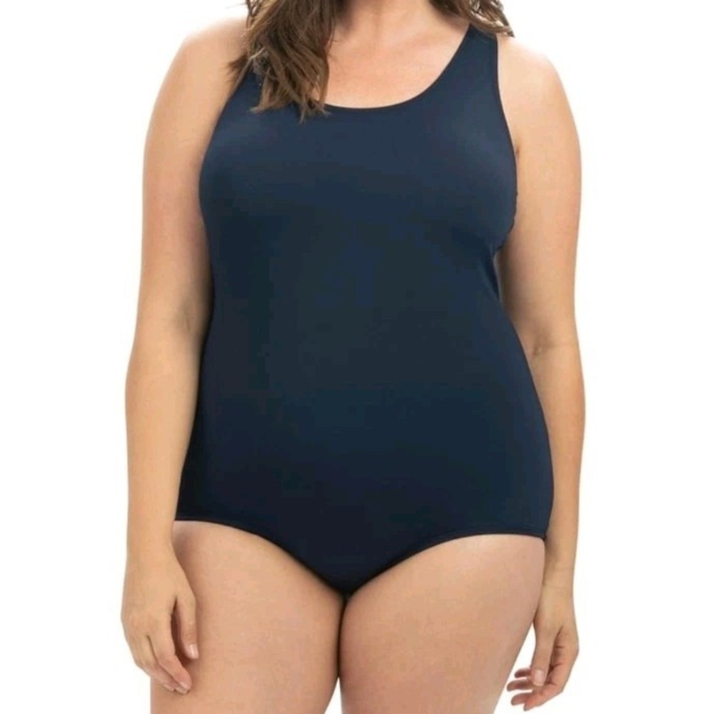 NWT Women's Dolphin Swimwear Aquashape Onepiece Sz 20 Navy Lap Suit